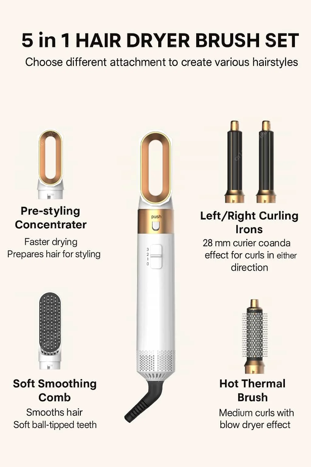 5 In 1 Hair Dryer Brush And Styler Kit Professional Hot Air Comb Curling Iron Hair Straightener For Volumizing And Styling - Image 2