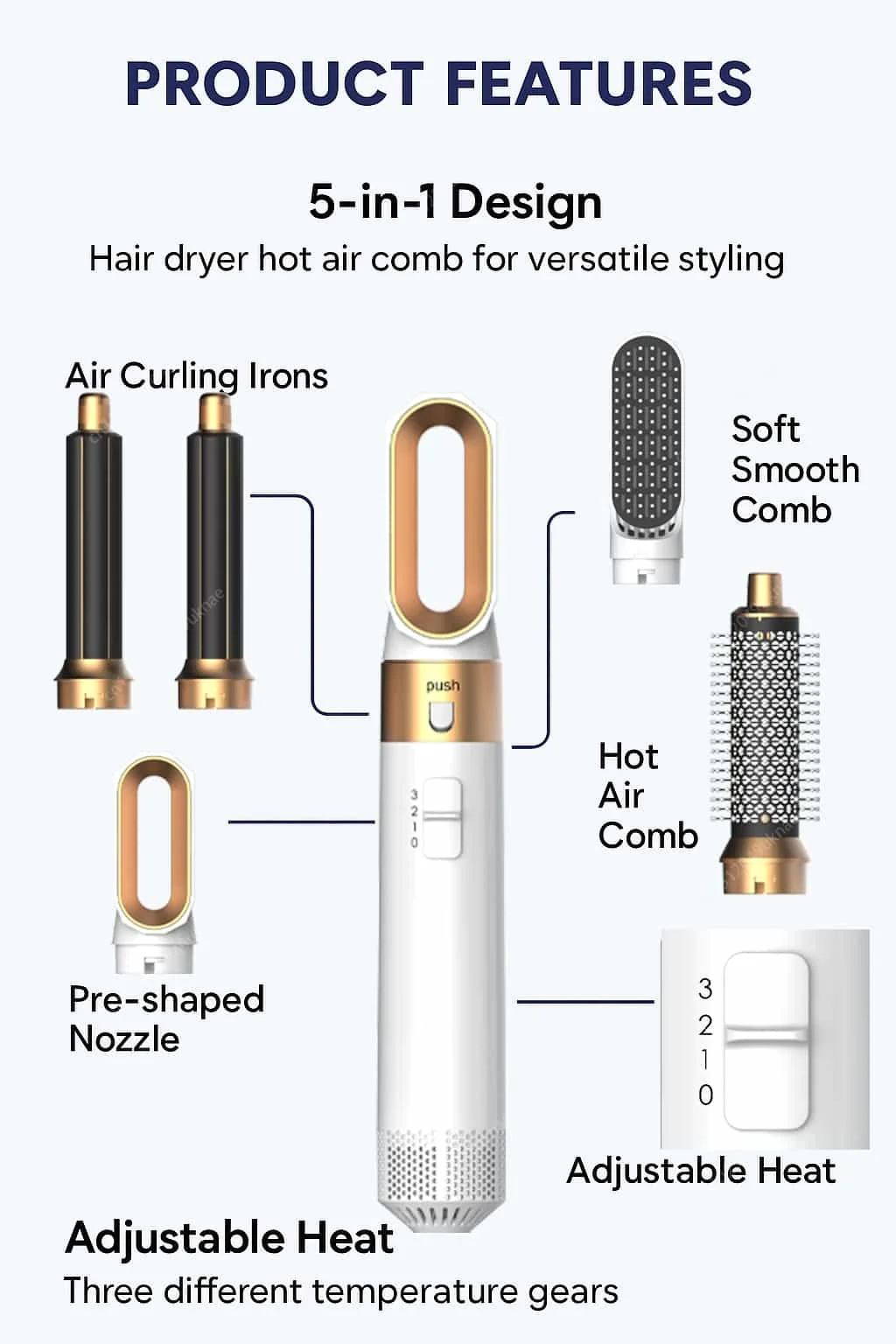5 In 1 Hair Dryer Brush And Styler Kit Professional Hot Air Comb Curling Iron Hair Straightener For Volumizing And Styling - Image 30