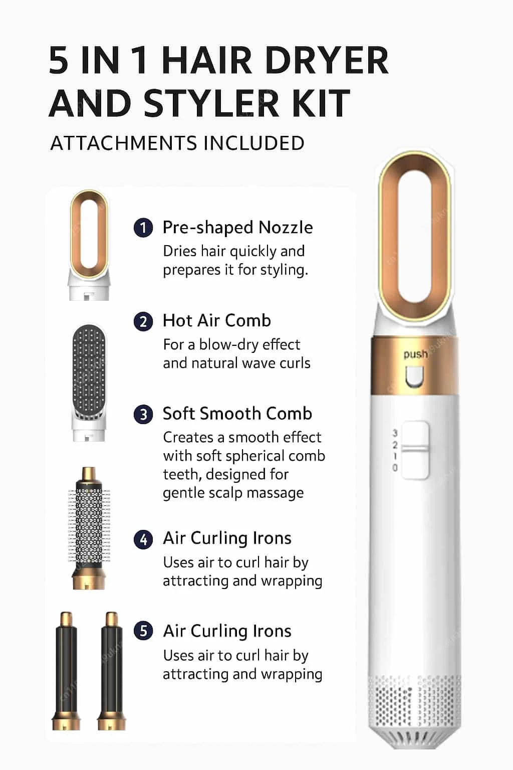 5 In 1 Hair Dryer Brush And Styler Kit Professional Hot Air Comb Curling Iron Hair Straightener For Volumizing And Styling - Image 29