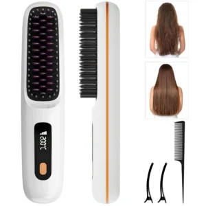 Ionic Straightening Comb, Hair Straightener Brush Ceramic Hot Comb for Women - 20s Fast Heating, 3 Temp Settings and LED Display