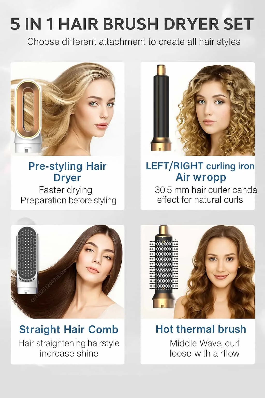 5 In 1 Hair Dryer Brush And Styler Kit Professional Hot Air Comb Curling Iron Hair Straightener For Volumizing And Styling - Image 3