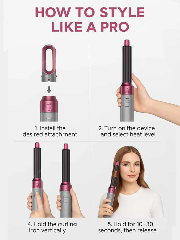 5 In 1 Hair Dryer Brush And Styler Kit Professional Hot Air Comb Curling Iron Hair Straightener For Volumizing And Styling - Image 24