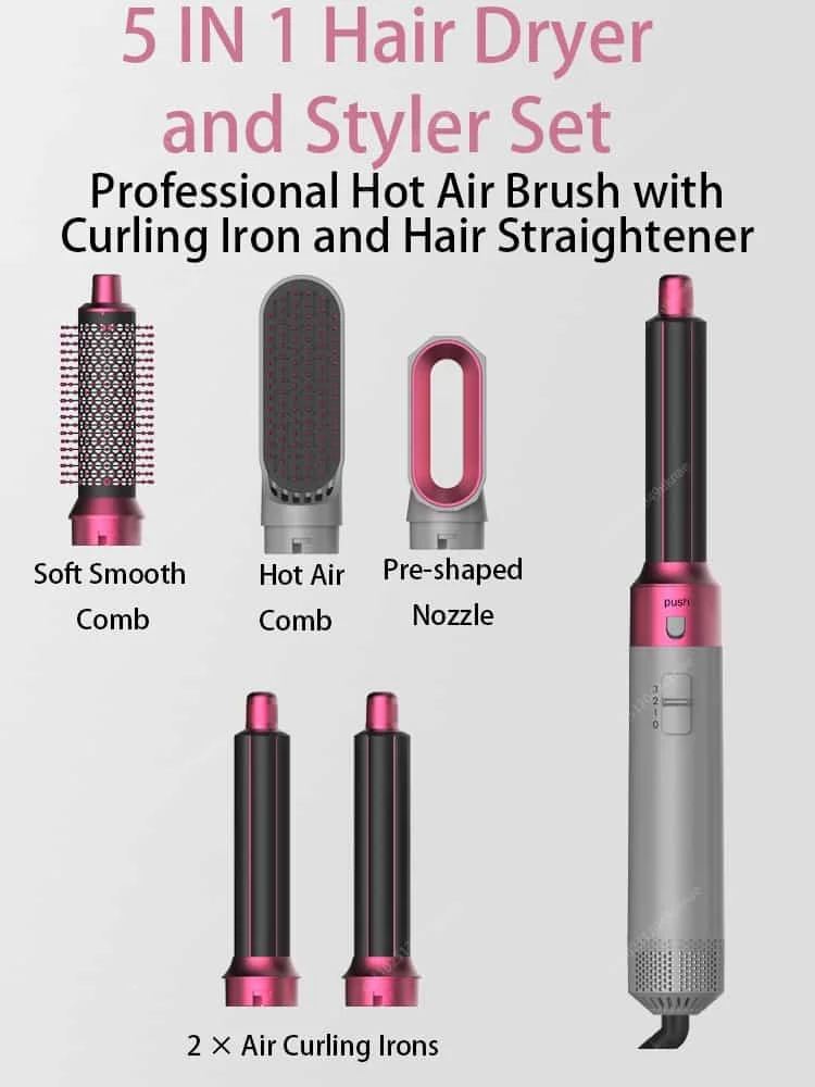5 In 1 Hair Dryer Brush And Styler Kit Professional Hot Air Comb Curling Iron Hair Straightener For Volumizing And Styling - Image 4