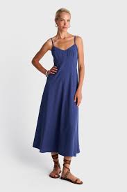 Avelina blue cotton midi dress